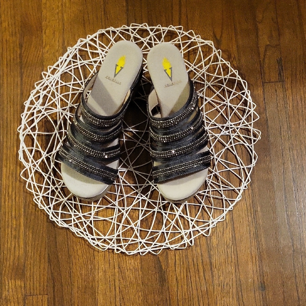 Volatile Grey Mules with Embelished Straps